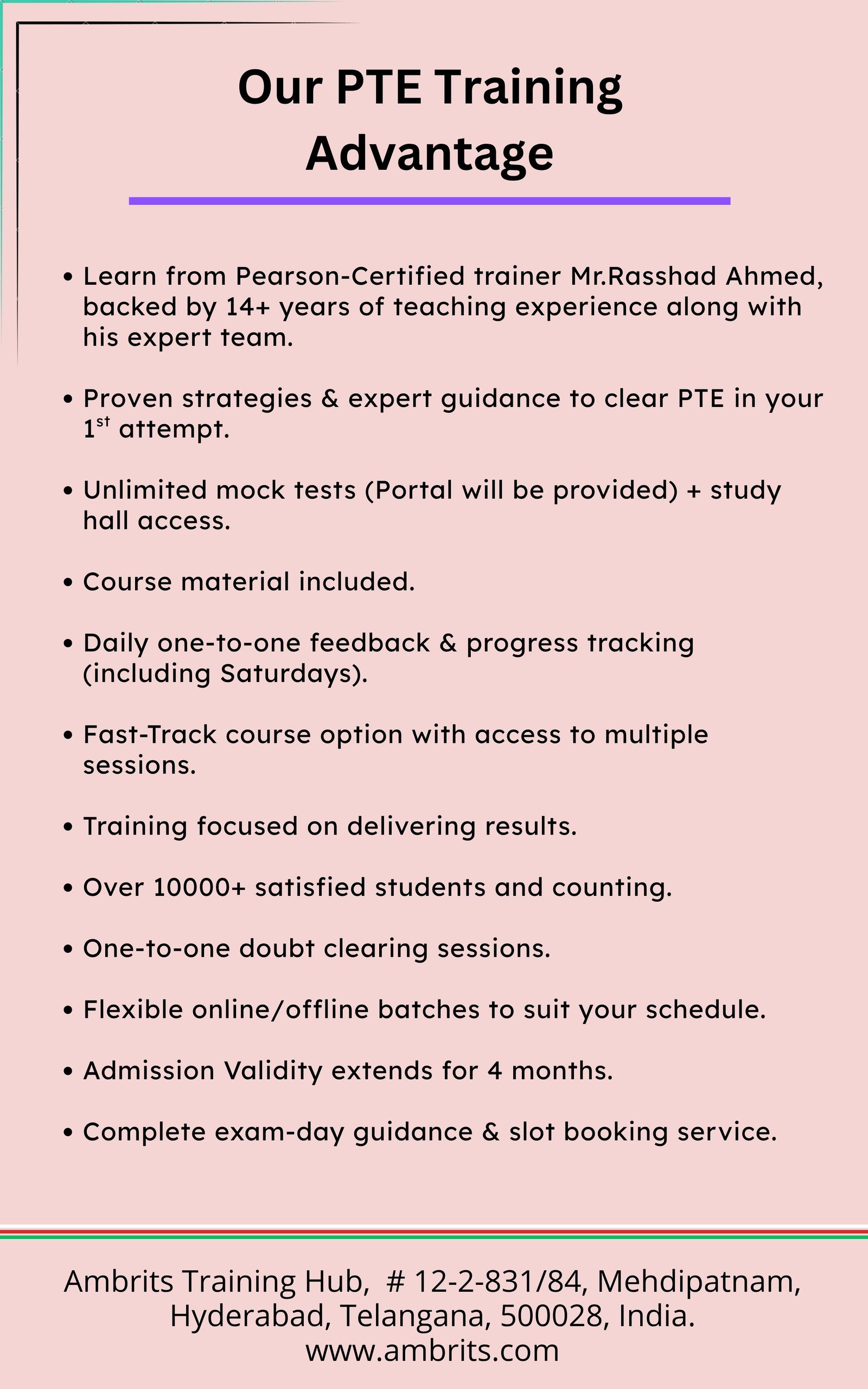 PTE Regular Course — Training Advantages