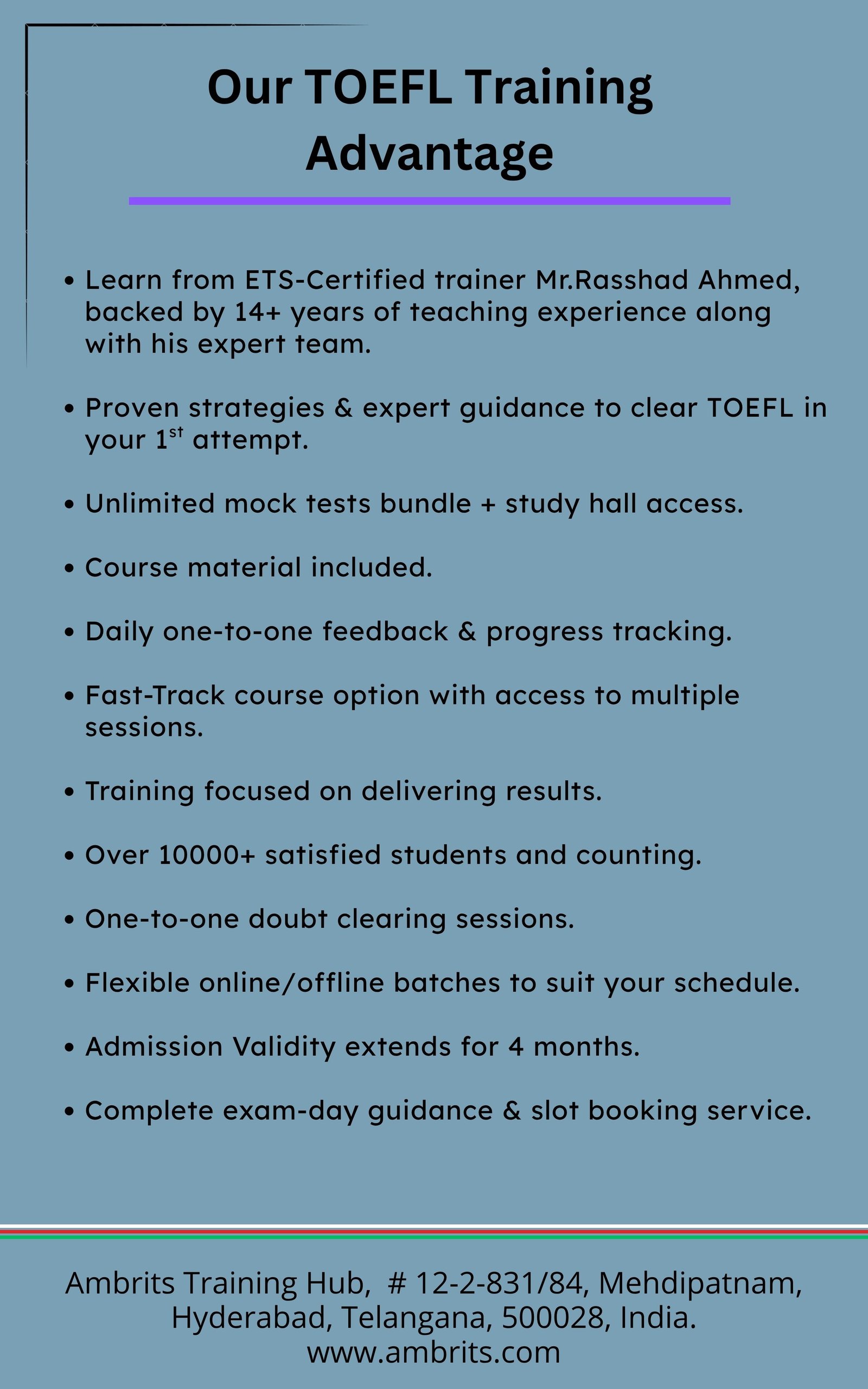 TOEFL Fast Track Course — Training Advantages